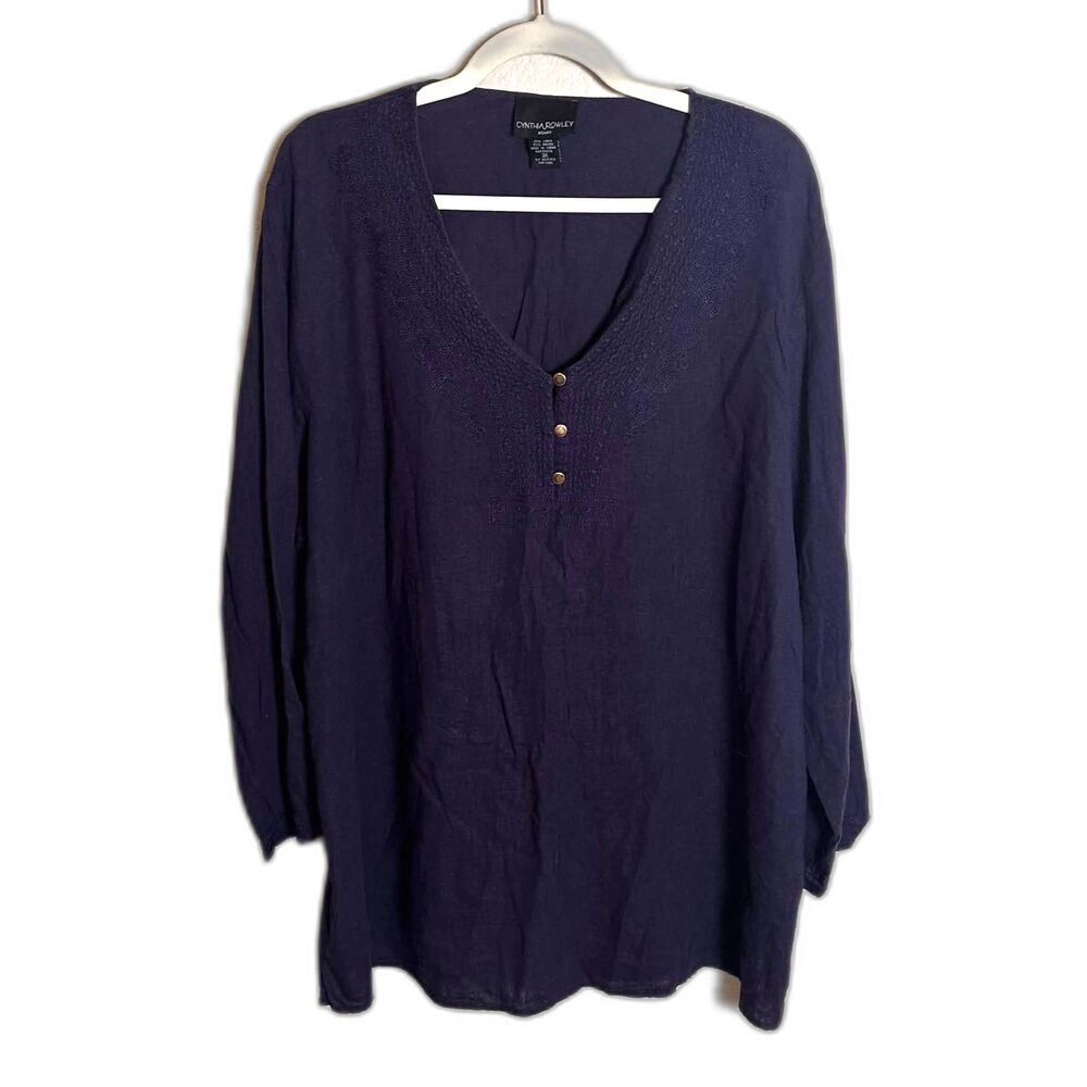 Cynthia Rowley Embroidered Linen Blend Tunic Blouse White Plus Size 3X